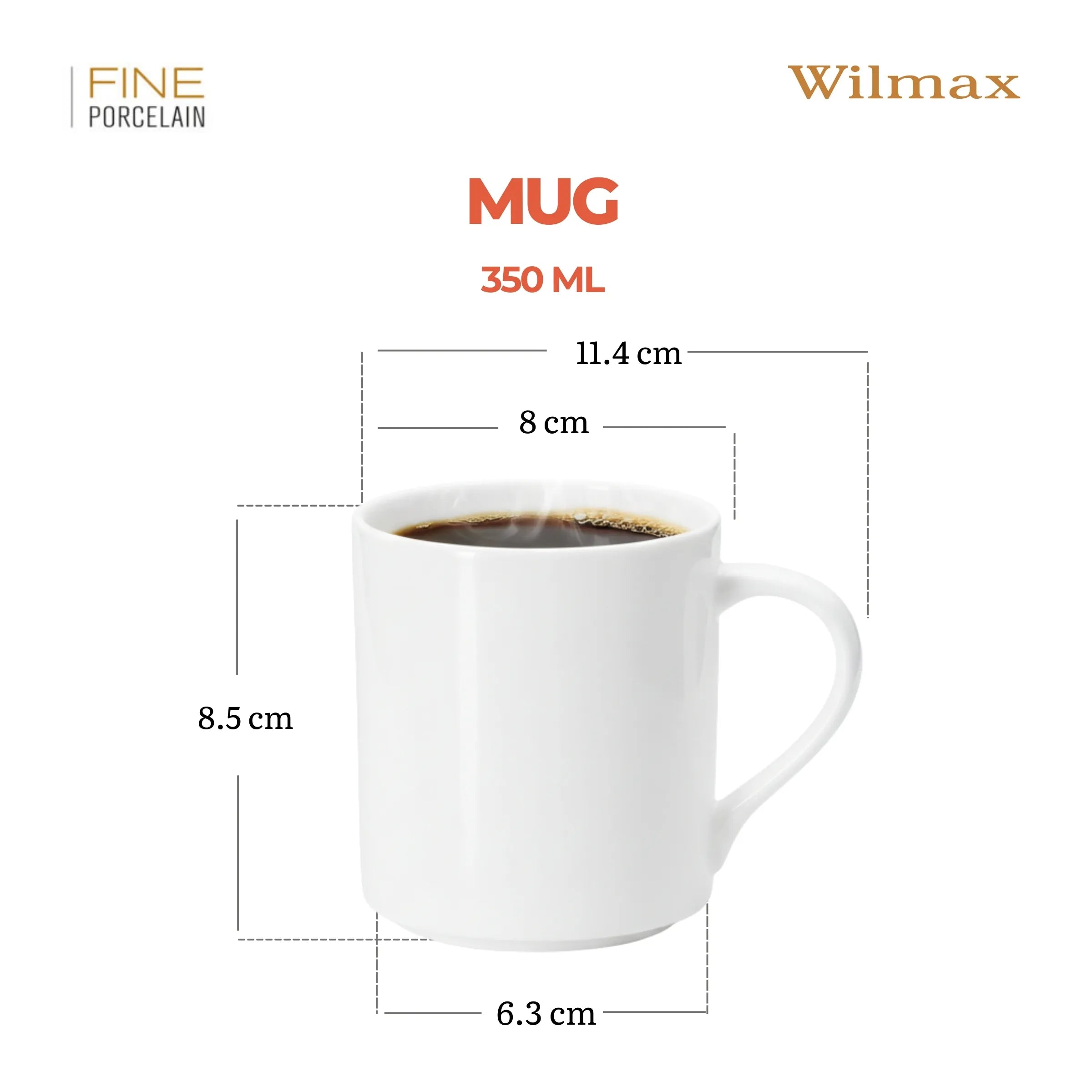 Wilmax Becher 320 ml Weiß aus Porzellan