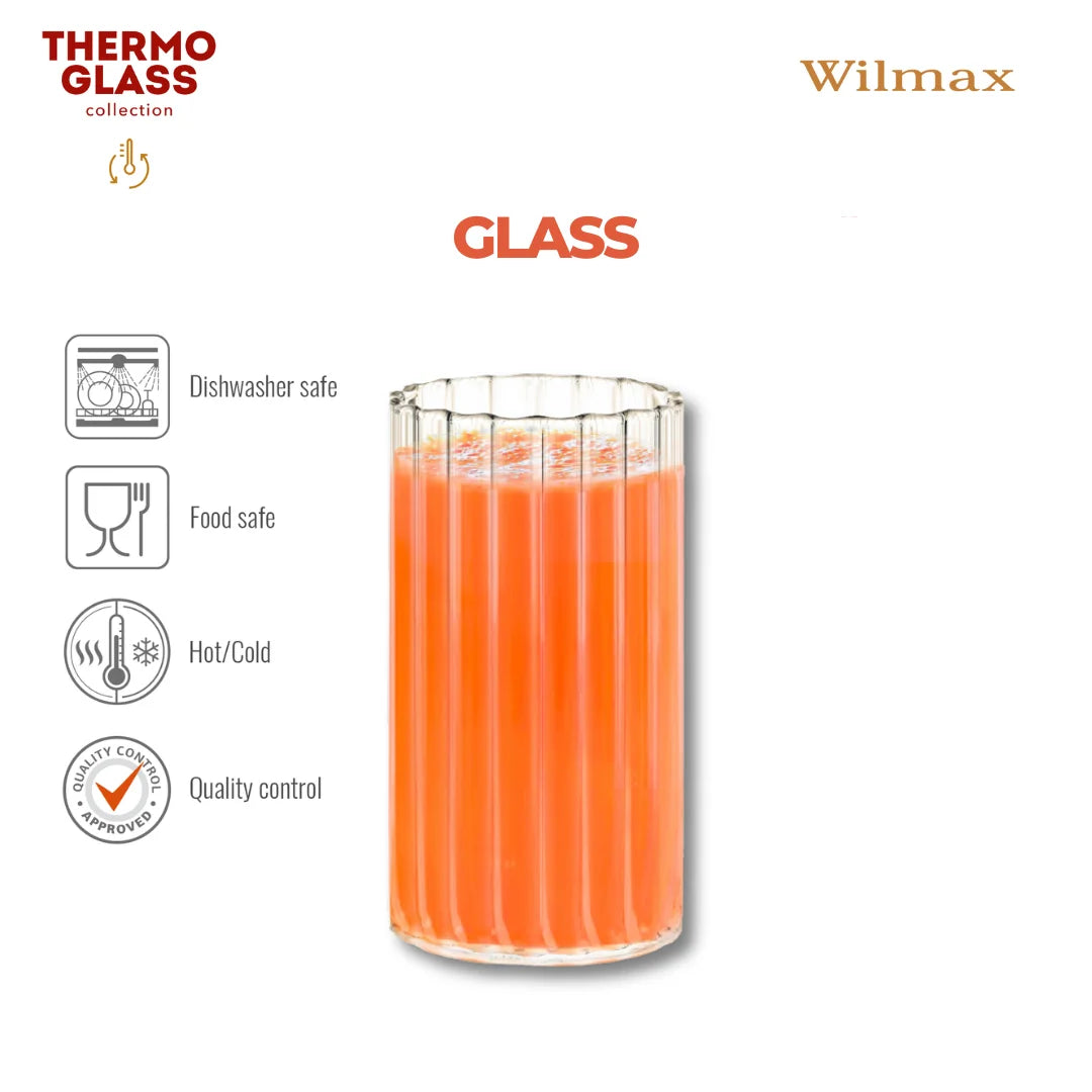 Wilmax Geriffeltes Glas 250 ml 6er-Set Transparent aus Borosilikatglas
