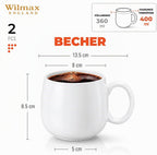 Wilmax Tasse 400 ml 2er-Set Weiß aus Porzellan