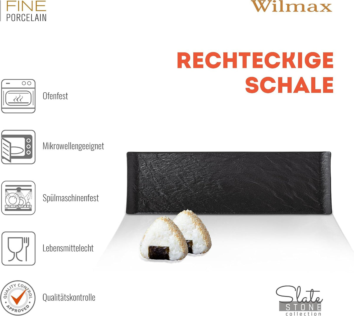 Wilmax Servierplatte 30 × 9,5 cm 2er-Set Schwarz aus Porzellan