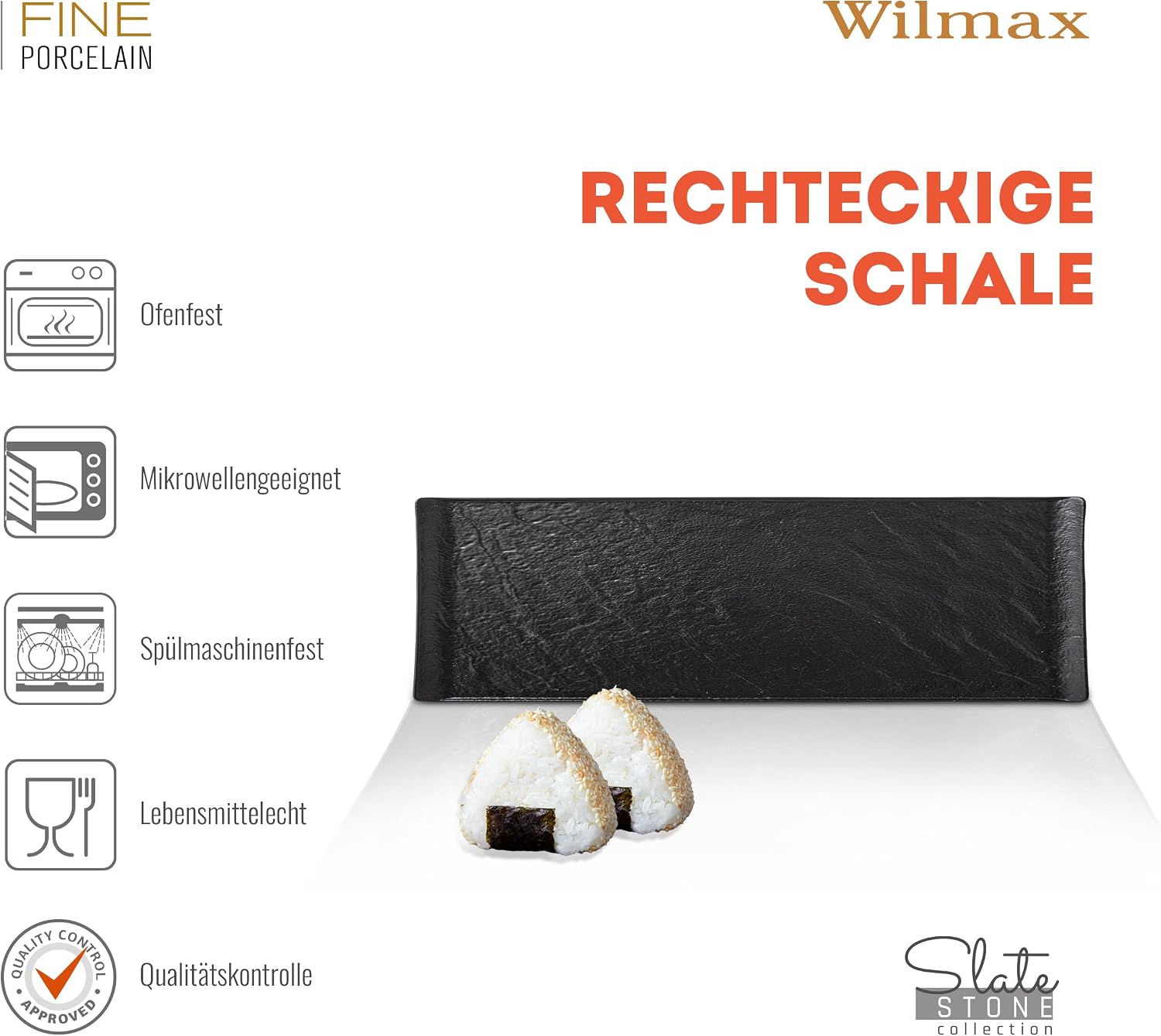 Wilmax Servierplatte 30 × 9,5 cm 2er-Set Schwarz aus Porzellan