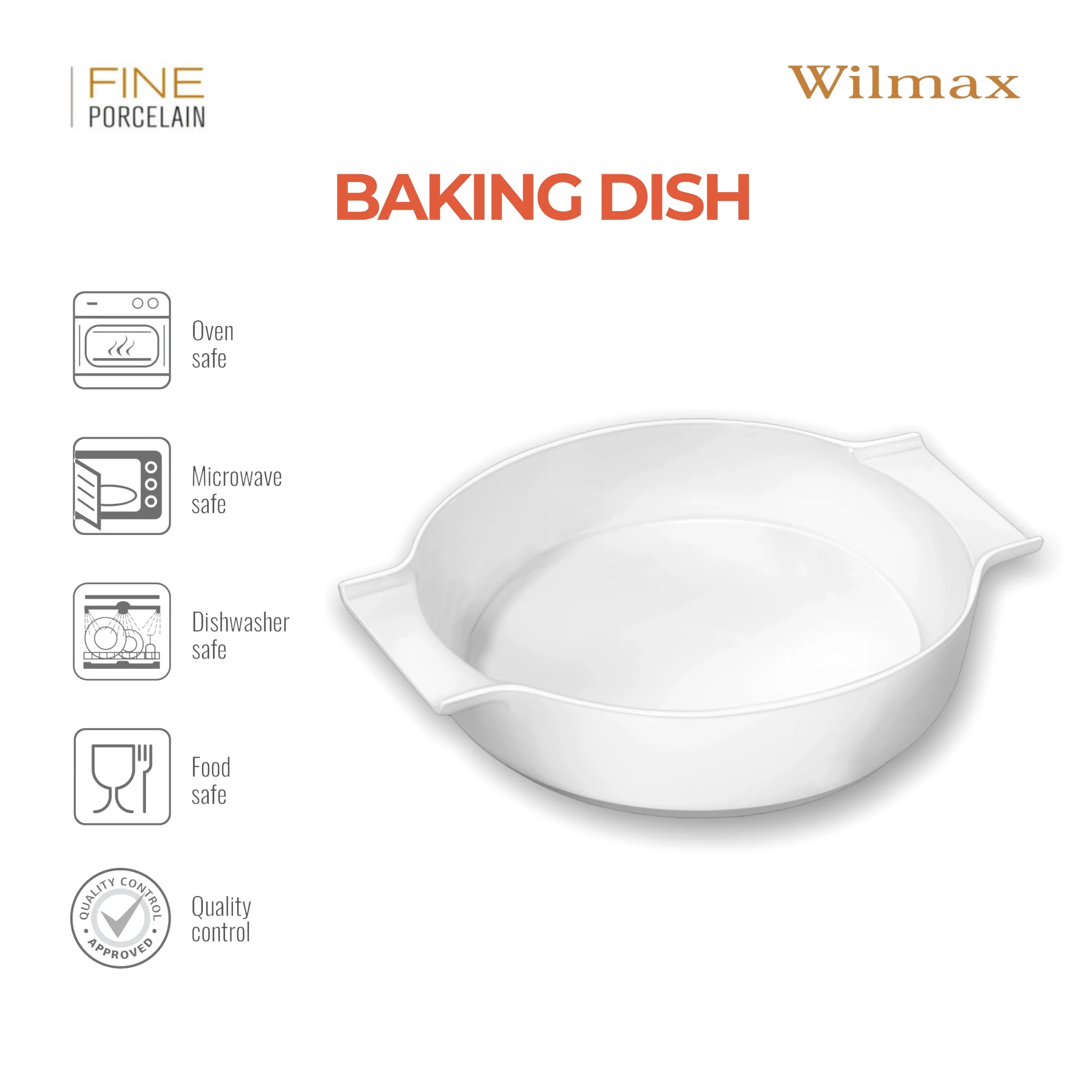 Wilmax Auflaufform mit Griffen 650 ml Weiß aus Porzellan