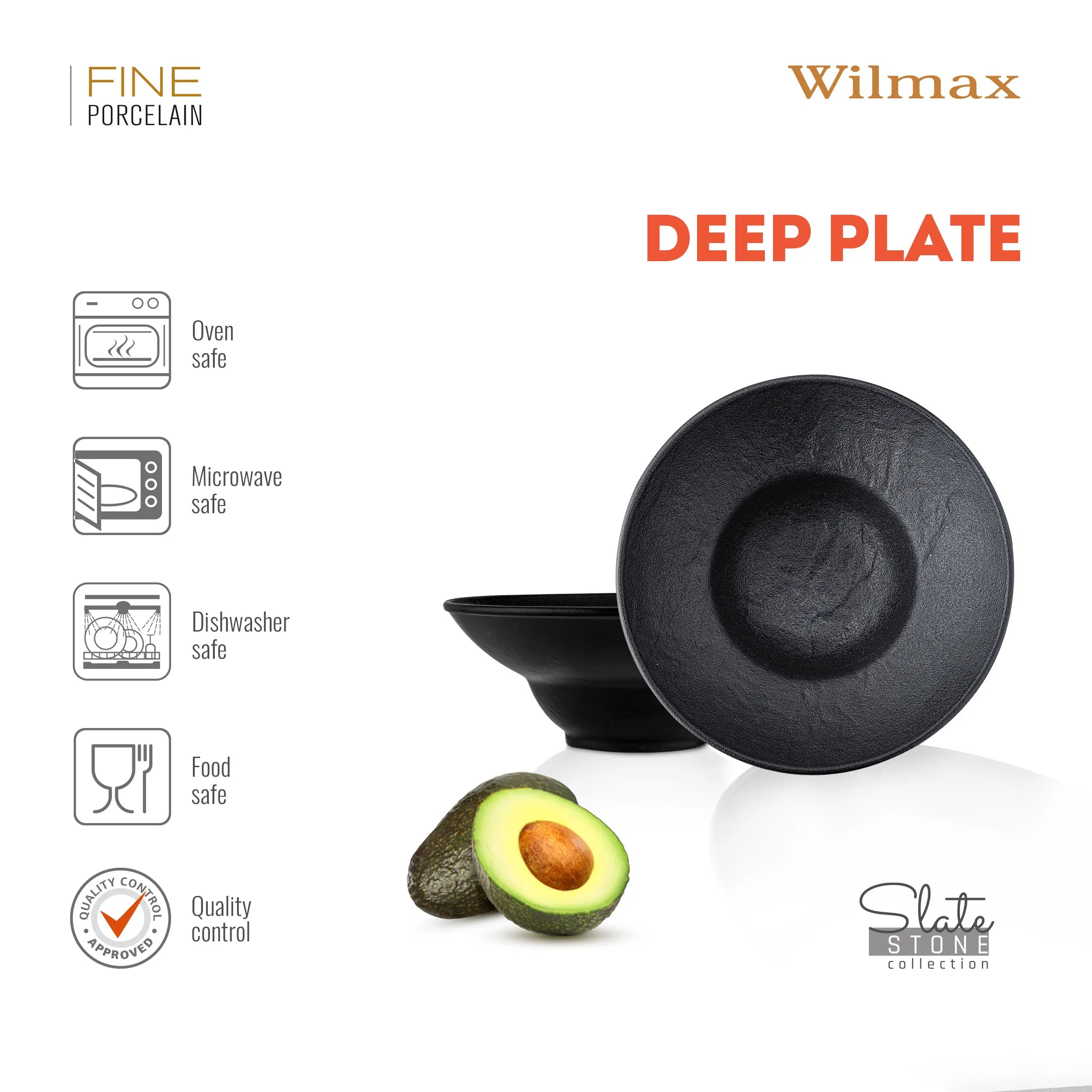 Wilmax Tiefer Teller SlateStone Schwarz 20 cm 800 ml Porzellan WL-661112/A