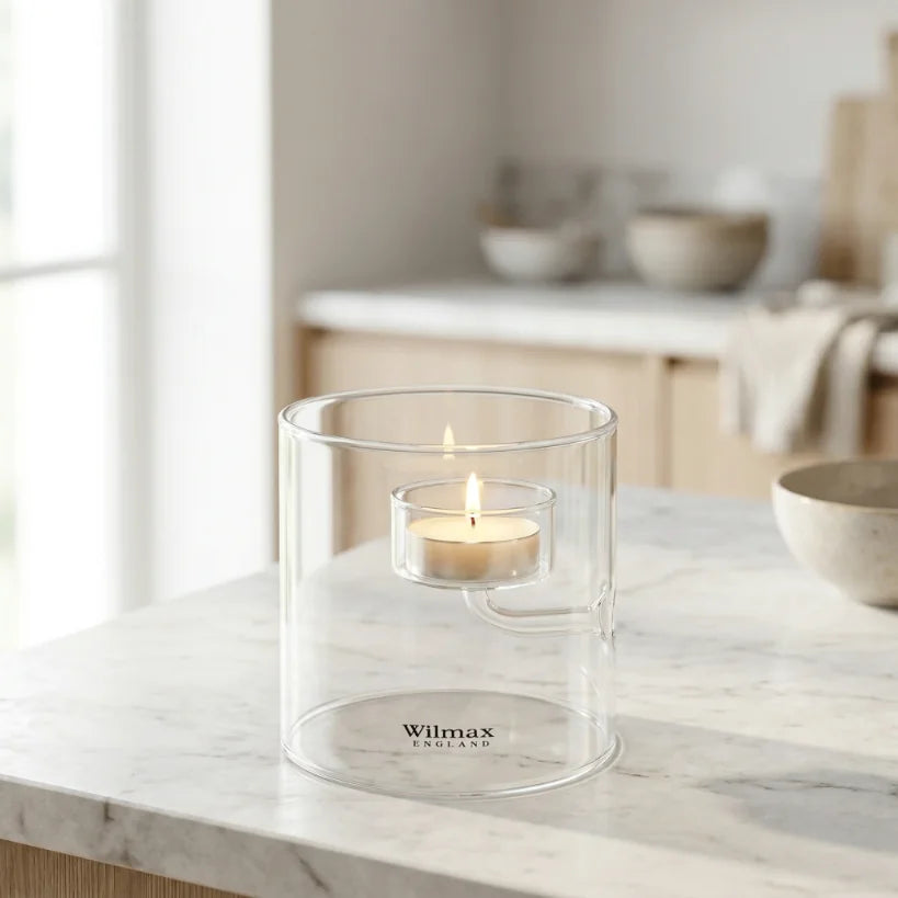 Wilmax Teelichthalter für 1 Teelicht 9 cm Transparent aus Glas
