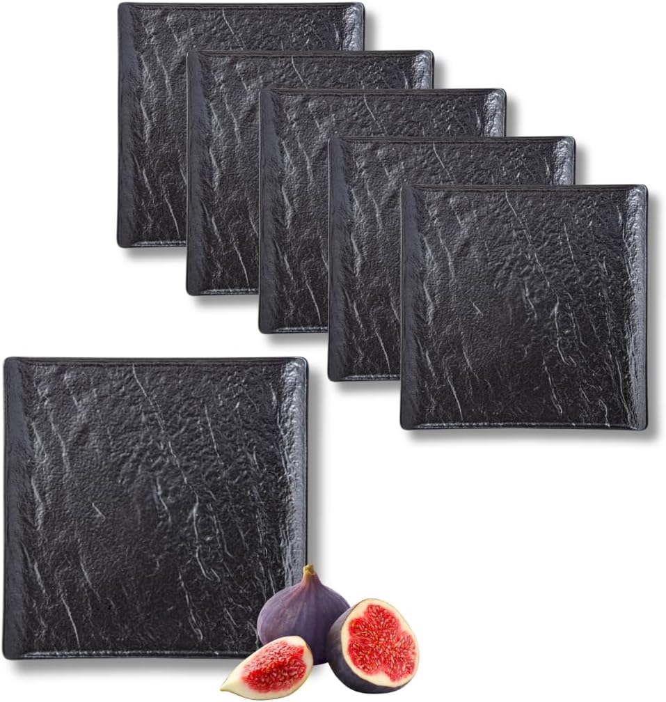Wilmax Quadratische Servierplatte 17 × 17 cm 6er-Set Schwarz aus Porzellan