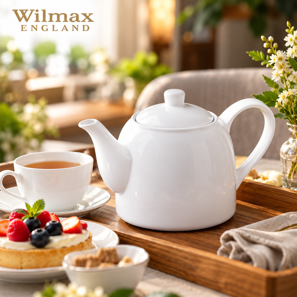 Wilmax Kaffee- und Teekanne mit integriertem Ausgusssieb 900 ml Weiß aus Porzellan