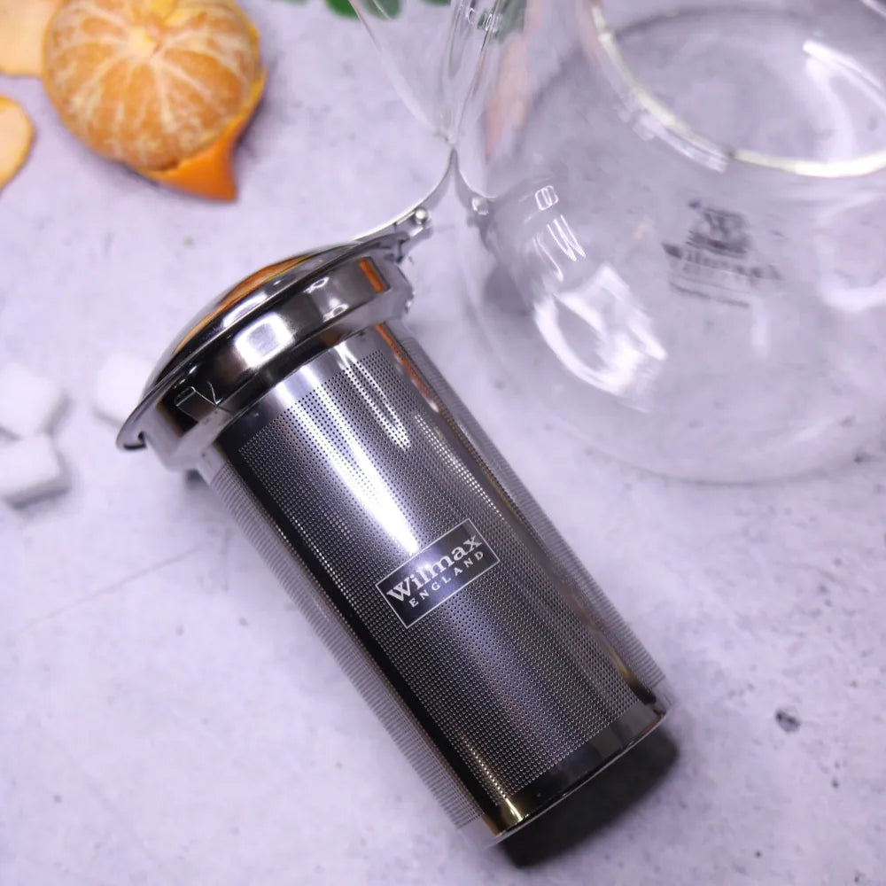 Wilmax Teekanne 600 ml mit Edelstahlfilter Transparent aus Thermoglas