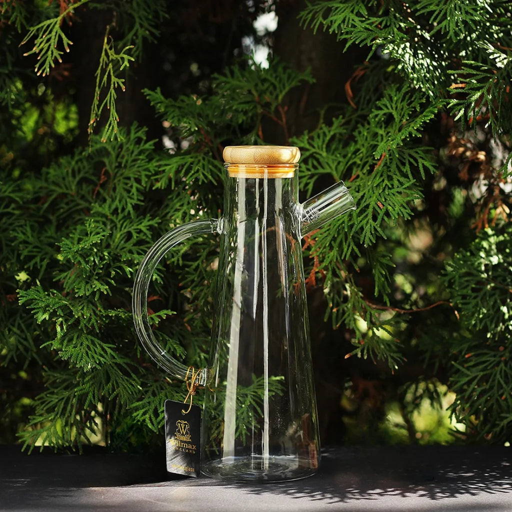 Wilmax Ölflasche 500 ml mit Bambusdeckel Transparent aus Glas