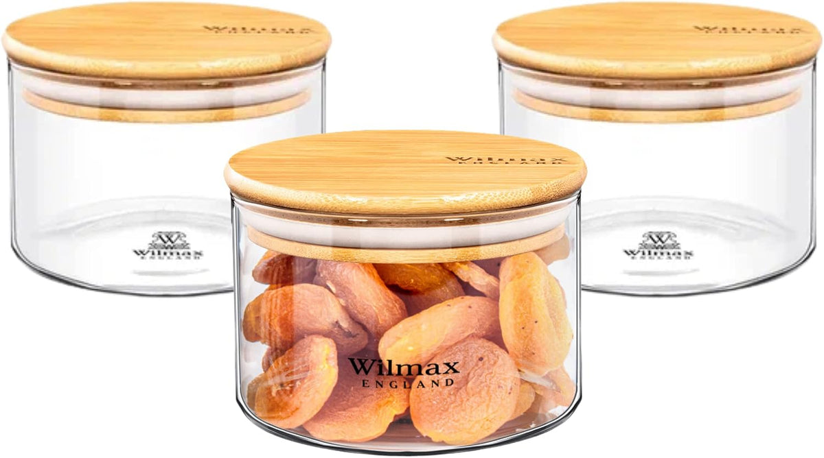 Wilmax Vorratsglas 400 ml mit Bambusdeckel 3er-Set Transparent
