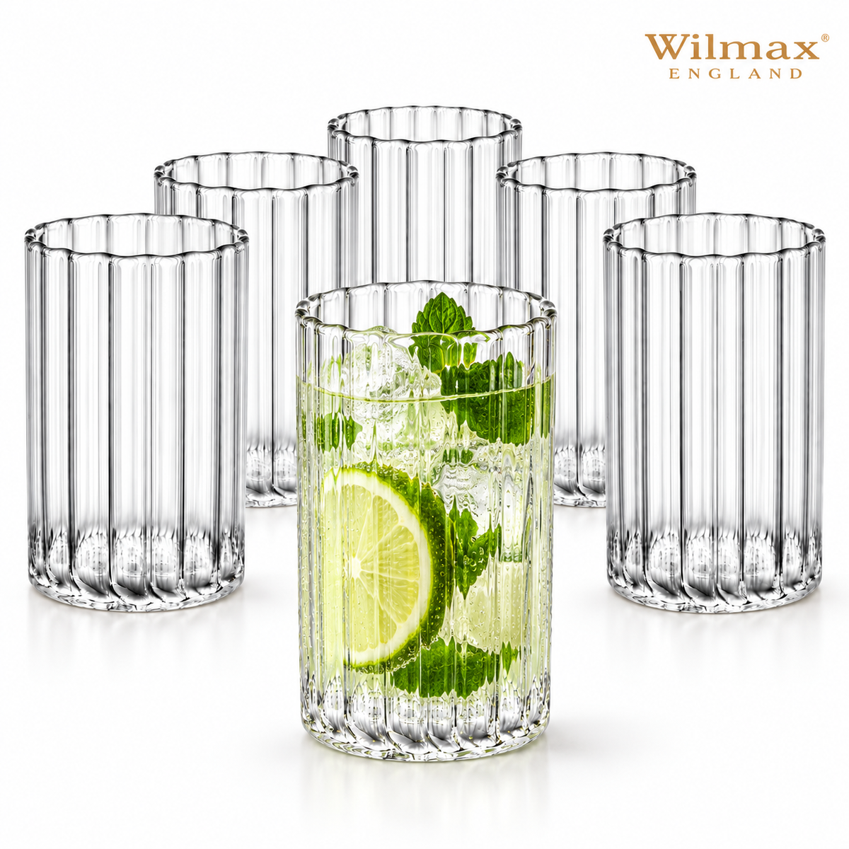 Wilmax Geriffeltes Glas 250 ml 6er-Set Transparent aus Borosilikatglas