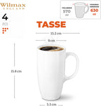 Wilmax Becher 630 ml 4er-Set Weiß aus Porzellan
