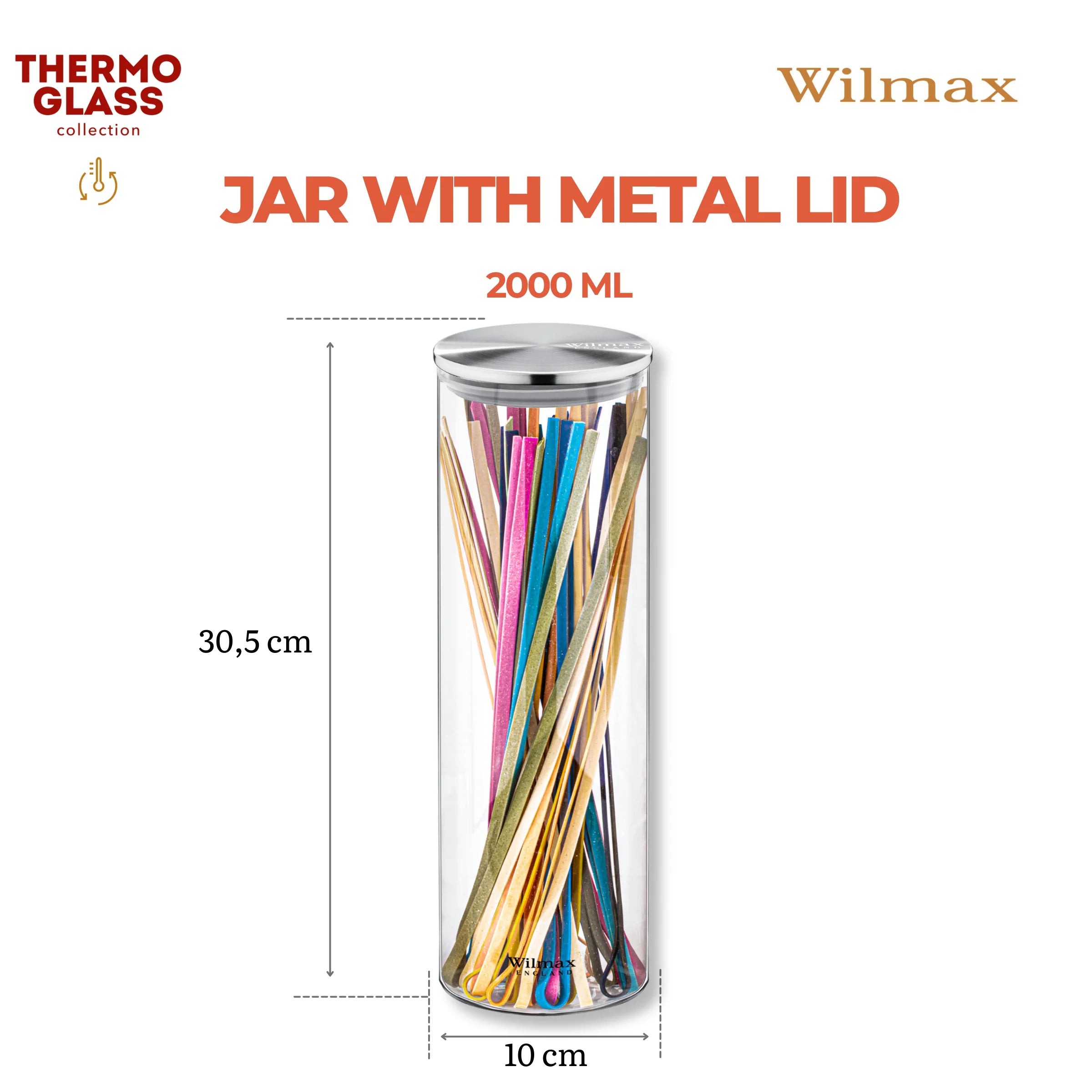 Wilmax Vorratsglas 2000 ml mit Edelstahldeckel 2er-Set Transparent