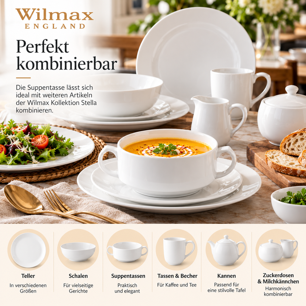 Wilmax Suppentasse 350 ml 4er-Set Weiß aus Porzellan