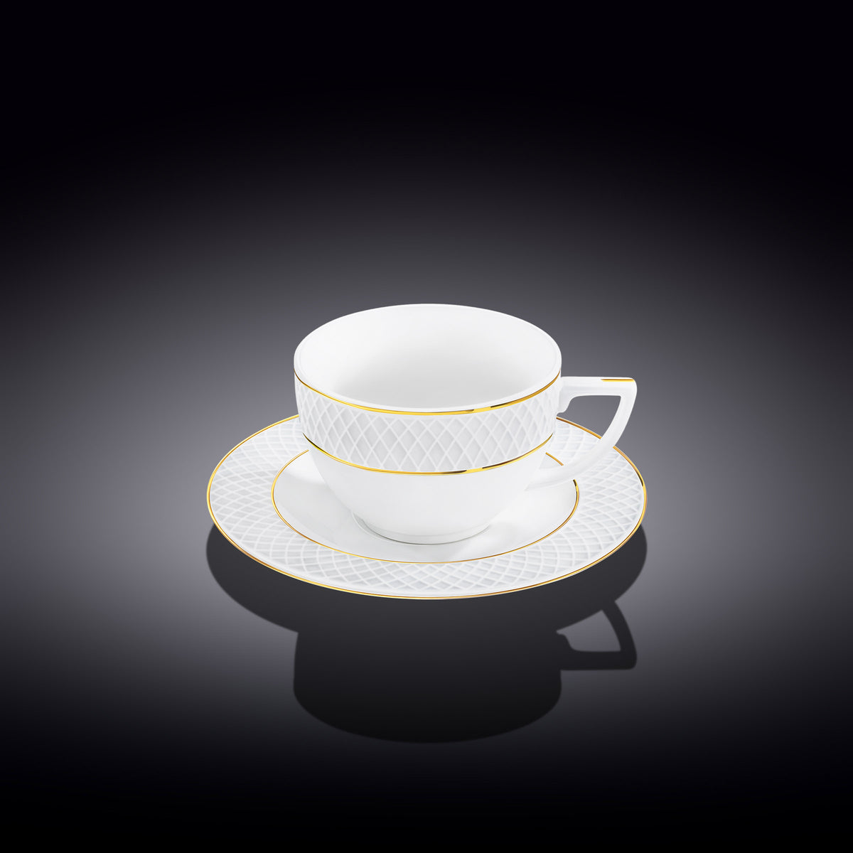 Wilmax Teacup Set with Saucer, 240 ml, with Gold Rim, WL-880102404/AB