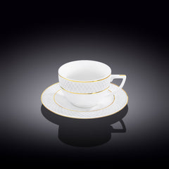 Wilmax Teacup Set with Saucer, 240 ml, with Gold Rim, WL-880102404/AB