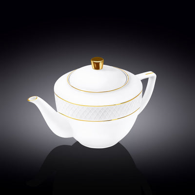 Wilmax Kaffee- und Teekanne mit integriertem Ausgusssieb 900 ml Weiß mit Golddekor aus Porzellan