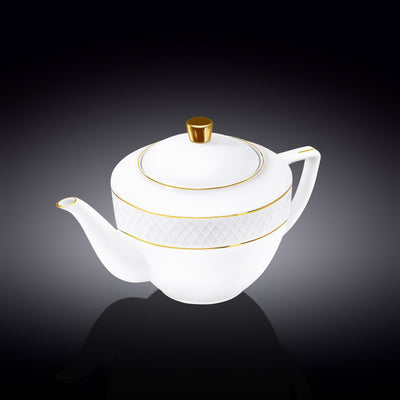 Wilmax Kaffee- und Teekanne mit integriertem Ausgusssieb 900 ml Weiß mit Golddekor aus Porzellan