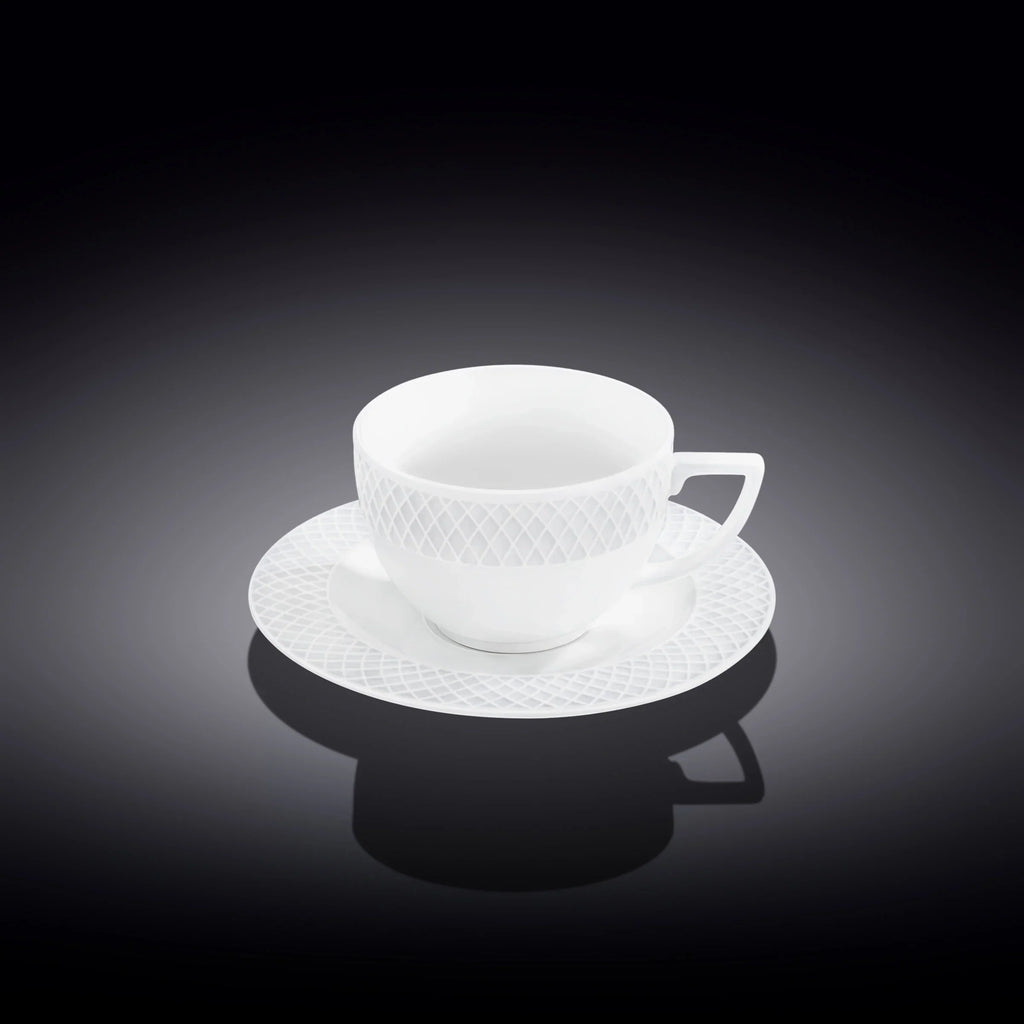 Wilmax Tasse mit Untertasse 240 ml 6er-Set Weiß aus Porzellan