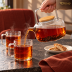 Wilmax Teekanne 1000 ml mit Federfilter und Bambusdeckel Transparent aus Thermoglas