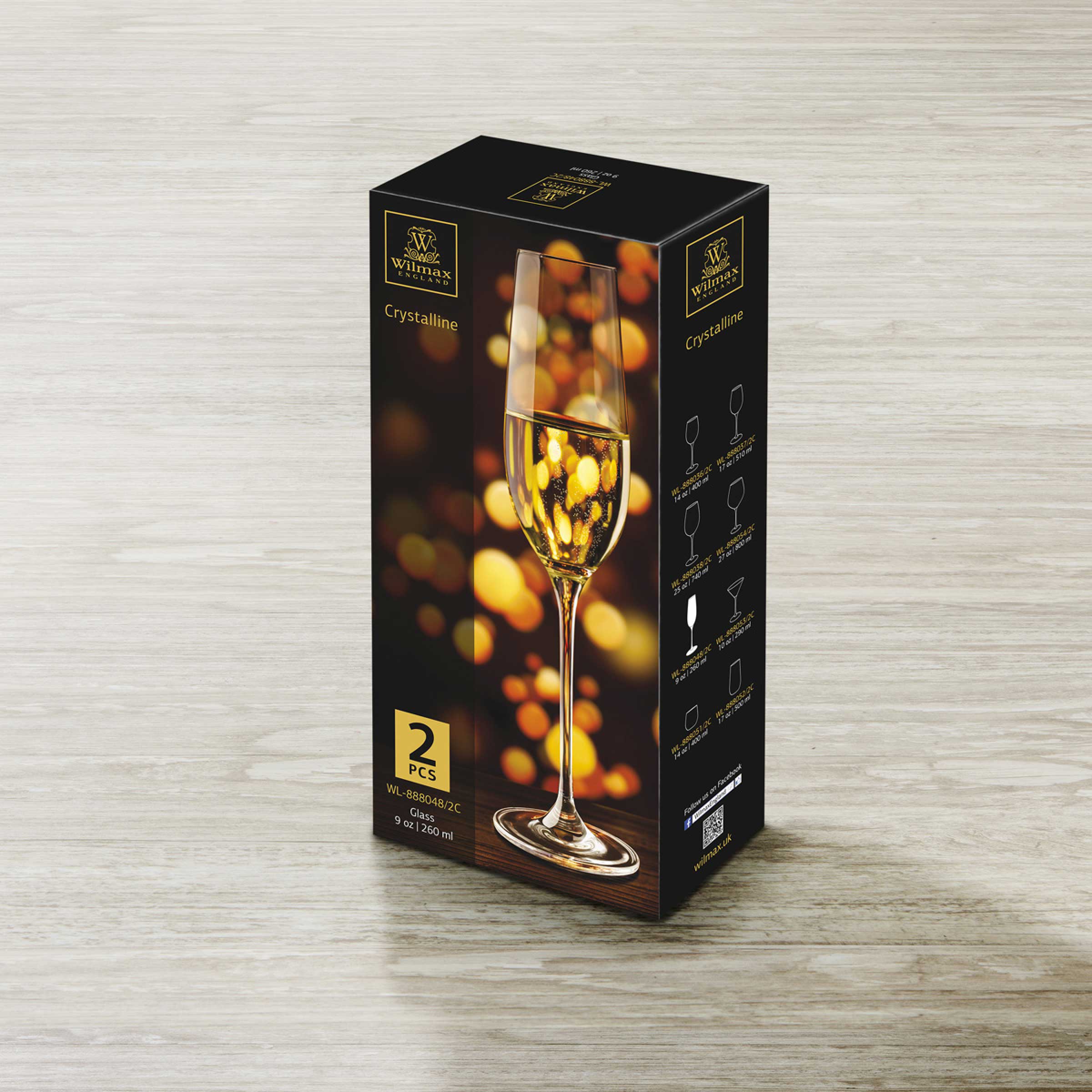 Wilmax Champagnerflöten Set 2-teilig, 260 ml, Kristallin WL-888048/2C