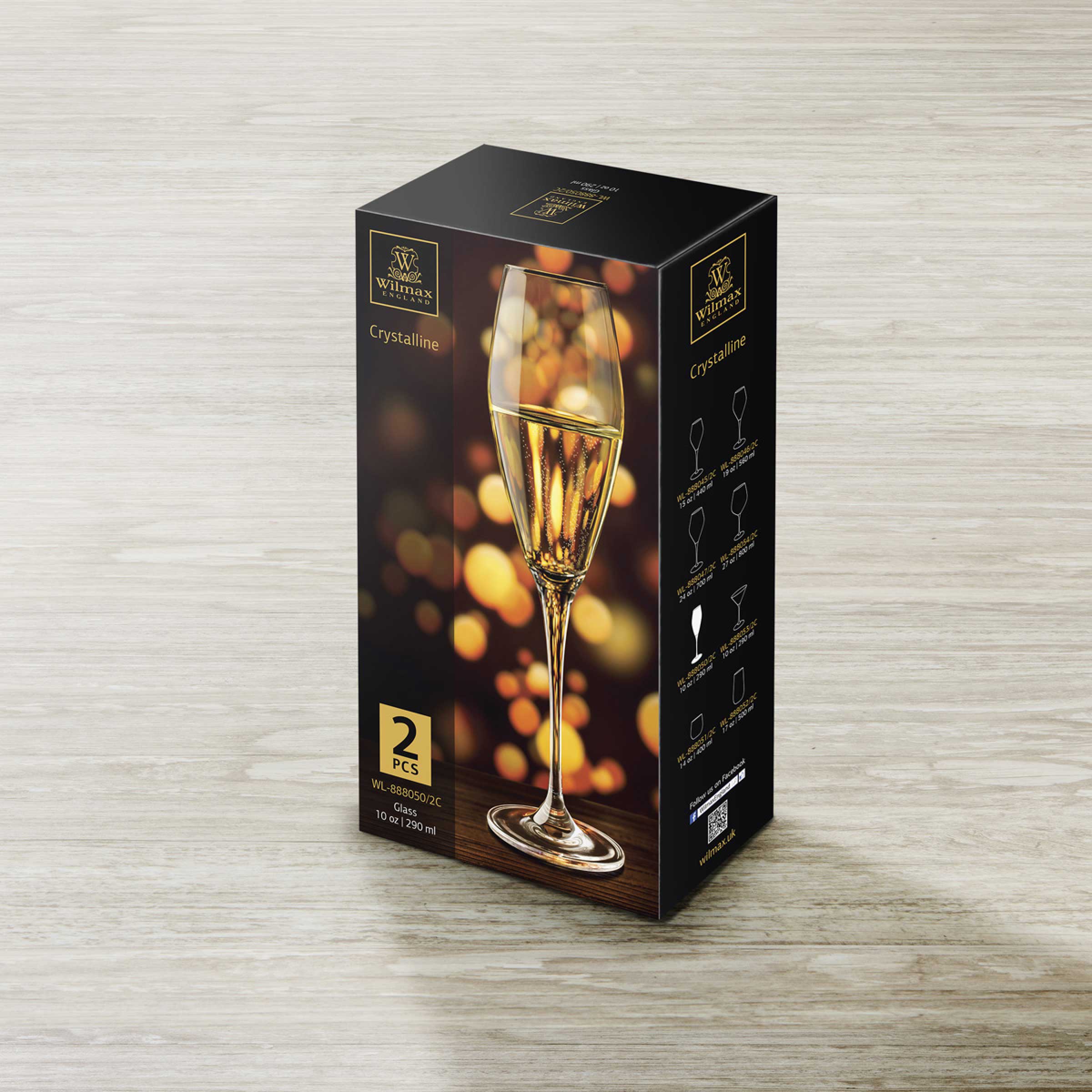 Wilmax Champagnerflöte 290 ml 2er-Set Transparent aus Wilmax Crystalline-Serie