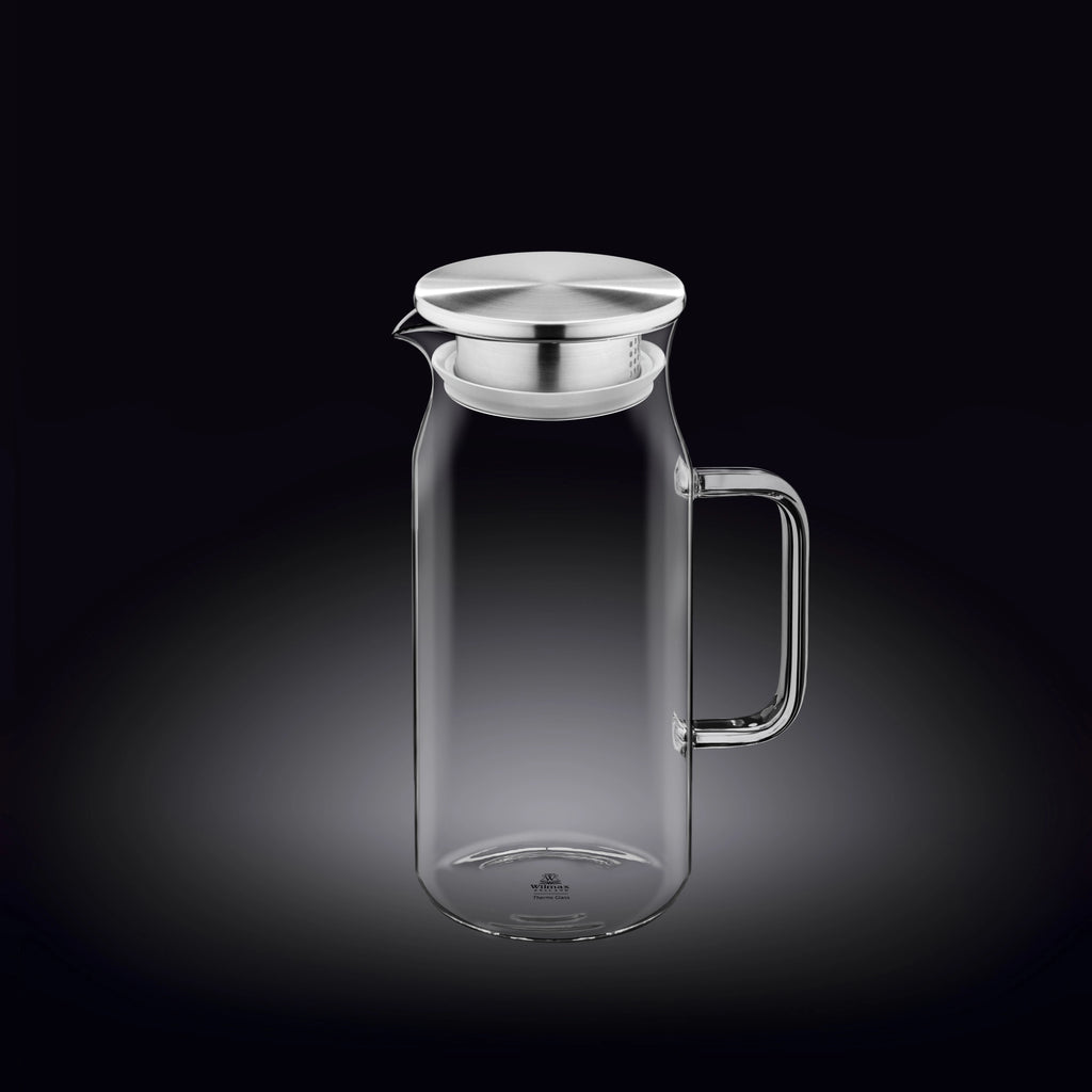 Wilmax Krug 1000 ml Thermoglas mit Edelstahl Deckel Transparent WL-888209/A