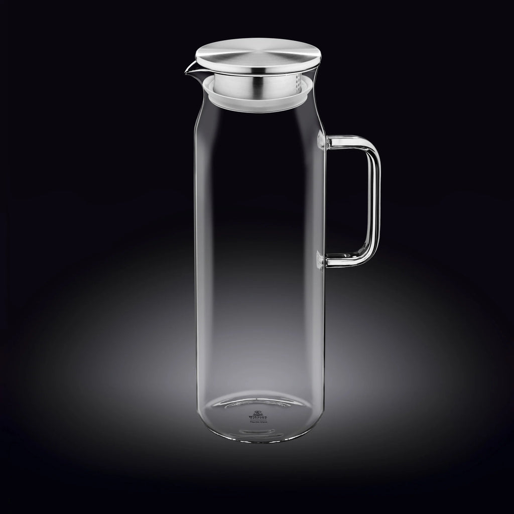 Wilmax Krug 1500 ml mit Edelstahldeckel und Filter Transparent aus Thermoglas