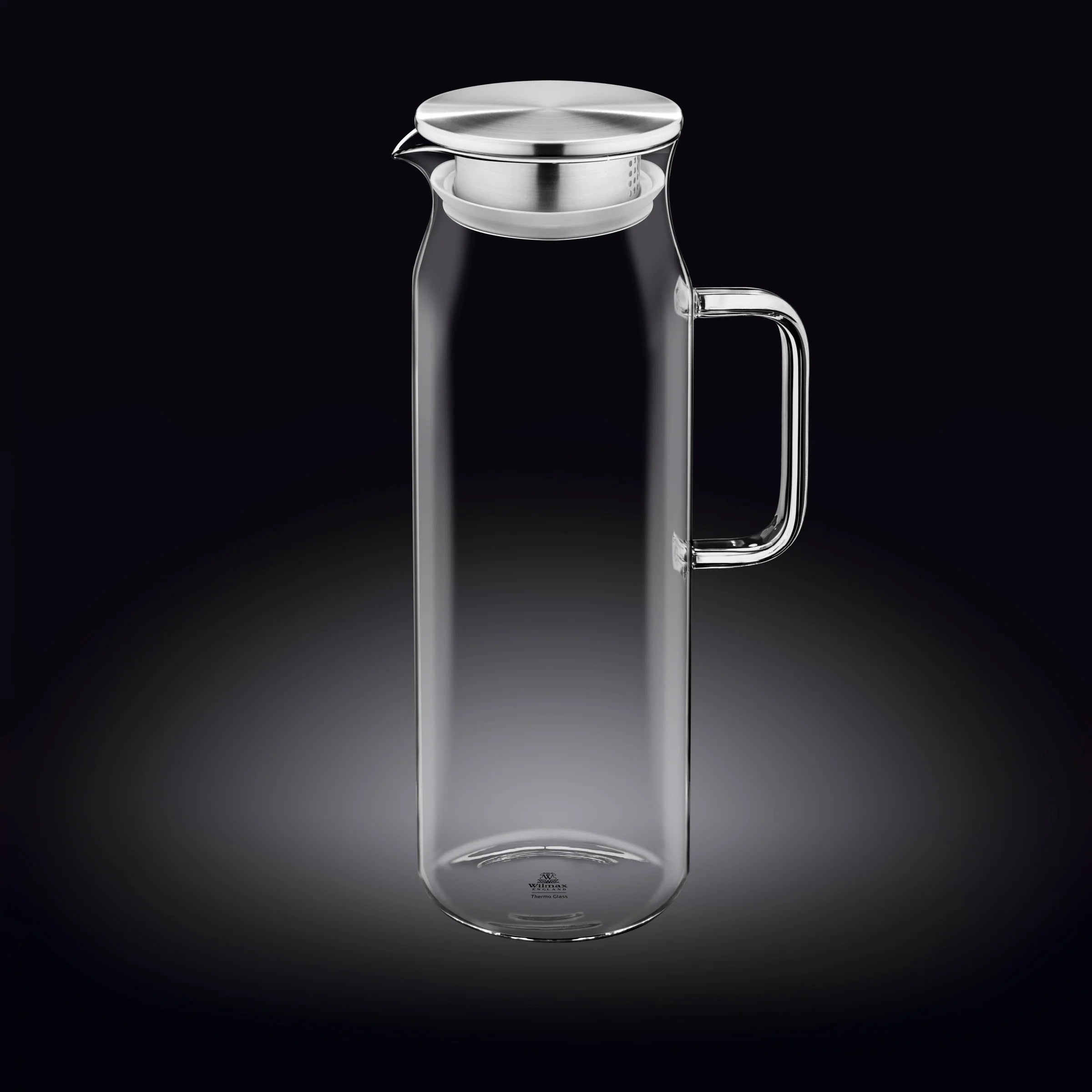 Wilmax Krug 1500 ml mit Edelstahldeckel und Filter Transparent aus Thermoglas