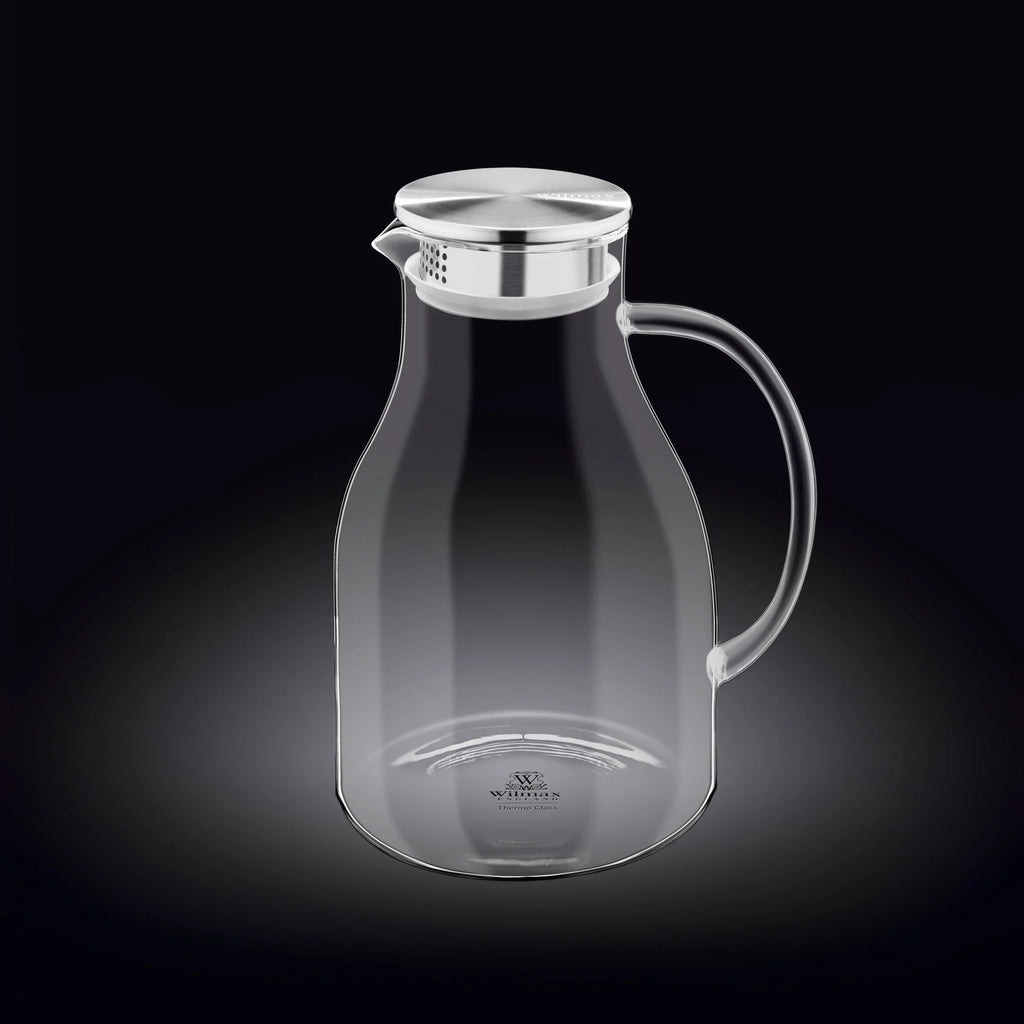 Wilmax Krug 2500 ml mit Edelstahldeckel und Filter Transparent aus Thermoglas