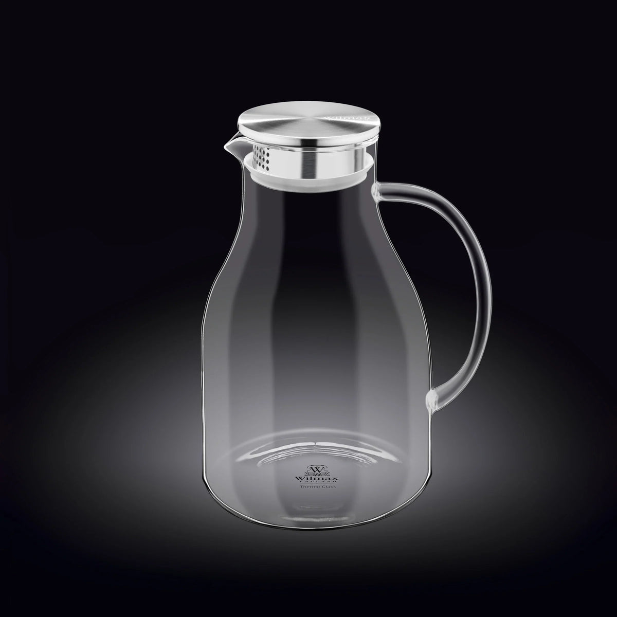 Wilmax Krug 2500 ml mit Edelstahldeckel und Filter Transparent aus Thermoglas
