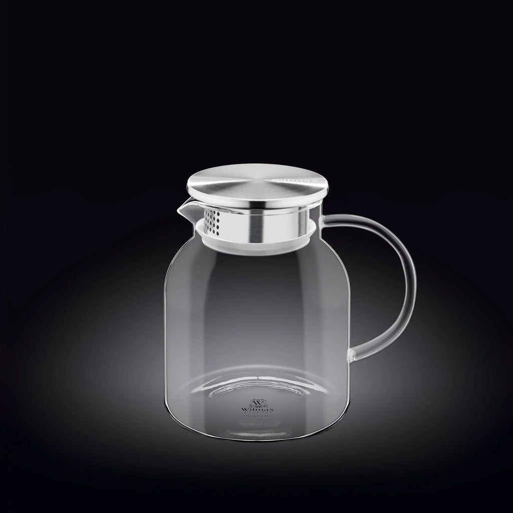 Wilmax Krug 1000 ml mit Edelstahldeckel und Filter Transparent aus Thermoglas
