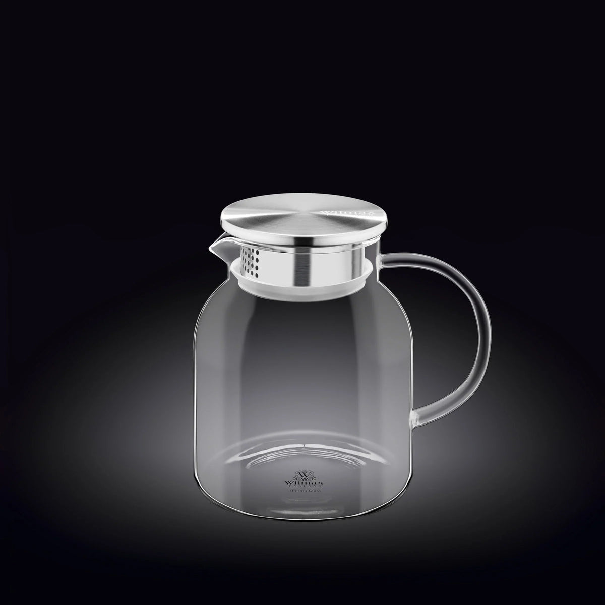 Wilmax Krug 1000 ml mit Edelstahldeckel und Filter Transparent aus Thermoglas