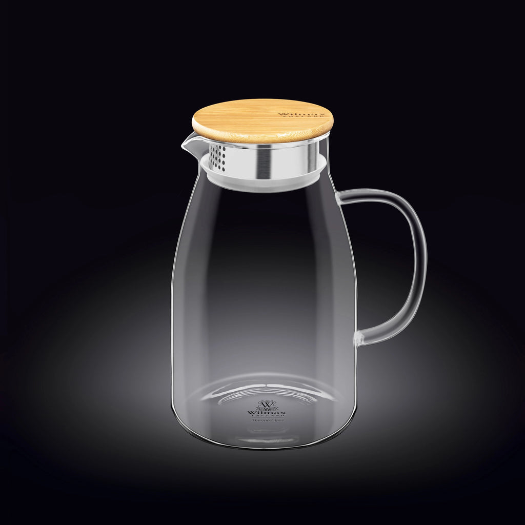 Wilmax Karaffe 1900 ml Thermoglas mit Bambusdeckel Transparent WL-888216/A