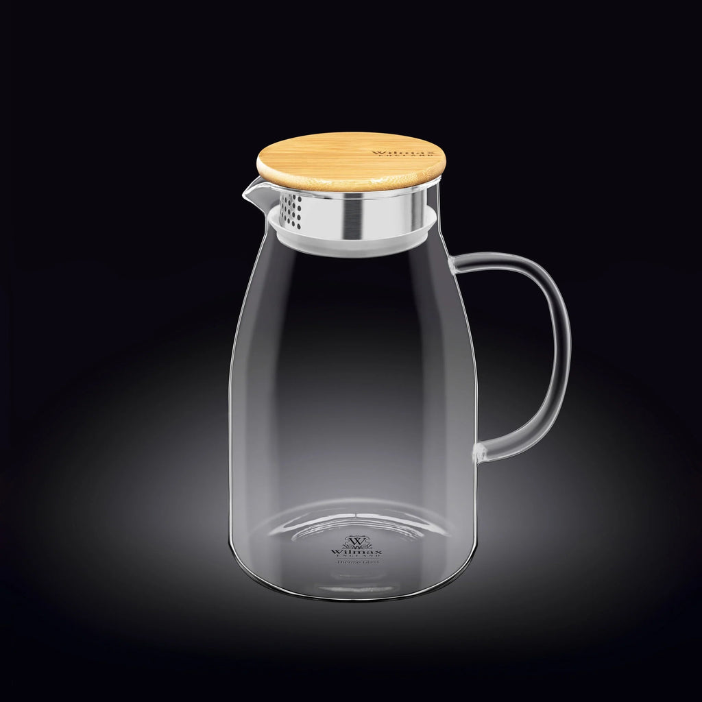 Wilmax Krug 1900 ml mit Bambusdeckel Transparent aus Thermoglas