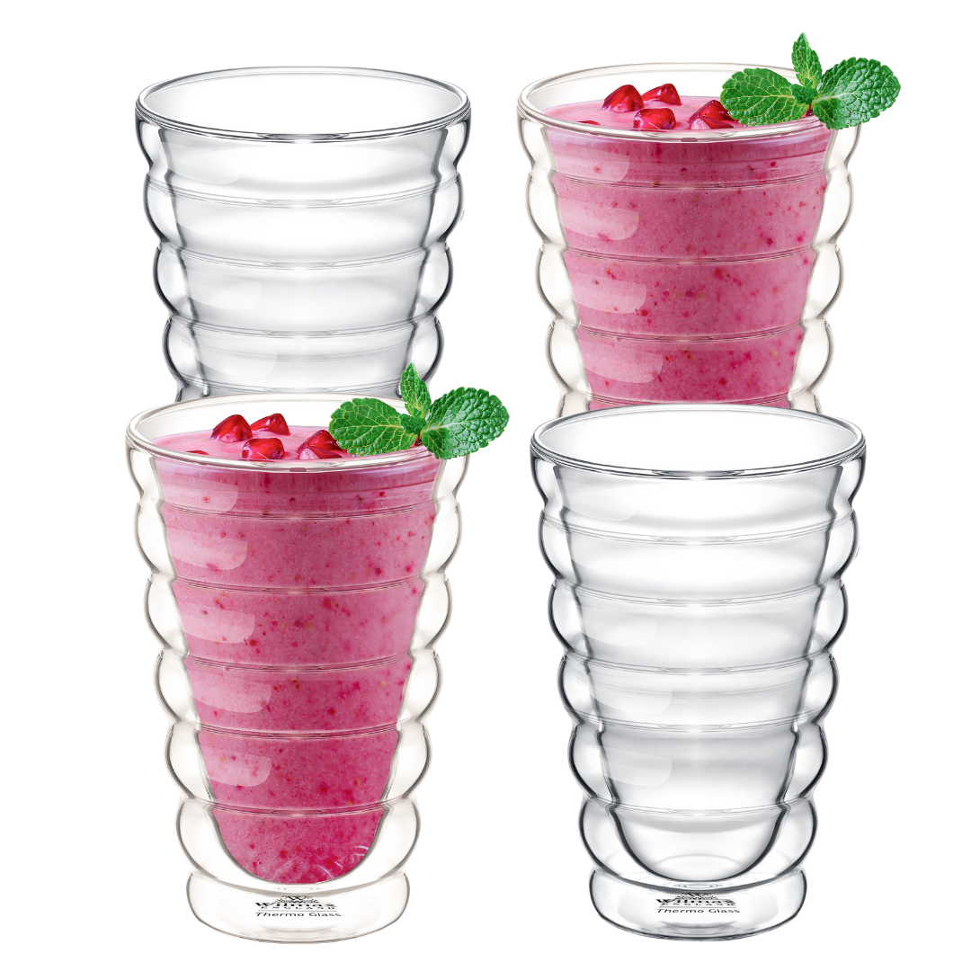 Wilmax Doppelwandiger Thermobecher 400 ml 4er-Set Transparent