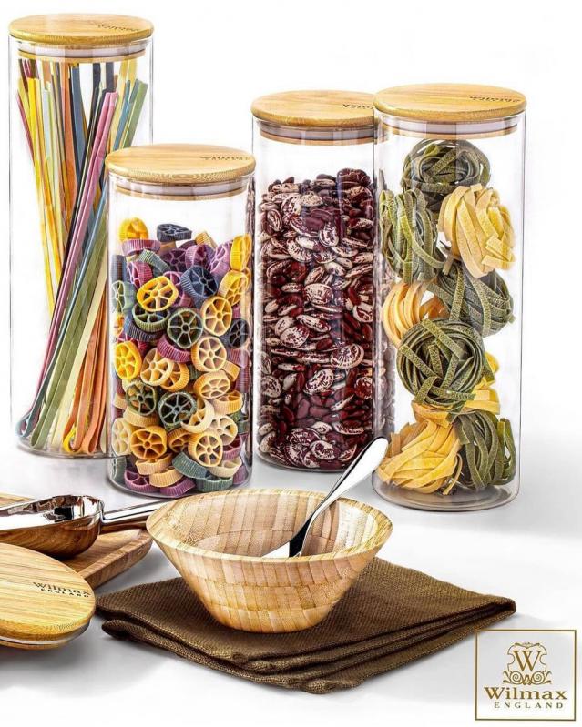 Wilmax Vorratsglas 1500 ml mit Bambusdeckel Transparent