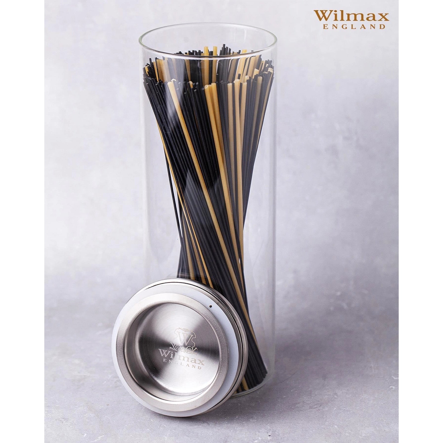 Wilmax Vorratsglas mit Deckel, Borosilikatglas, 2000 ml, Edelstahl-Deckel, WL-888520/A