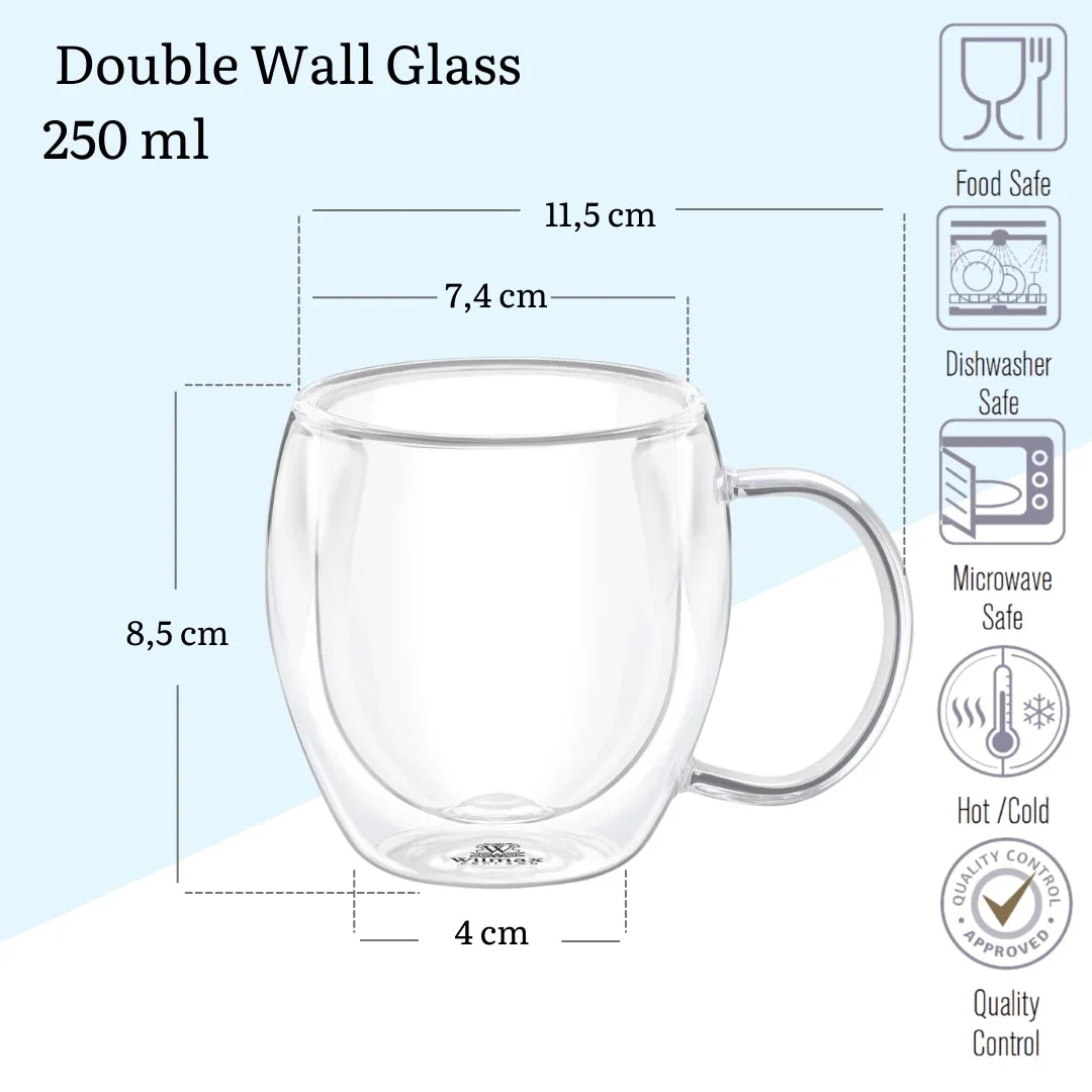 Wilmax Doppelwandige Tasse 200 ml Transparent aus Glas