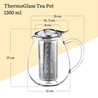 Wilmax Teekanne 1300 ml Borosilikatglas Edelstahlfilter WL-888803/A