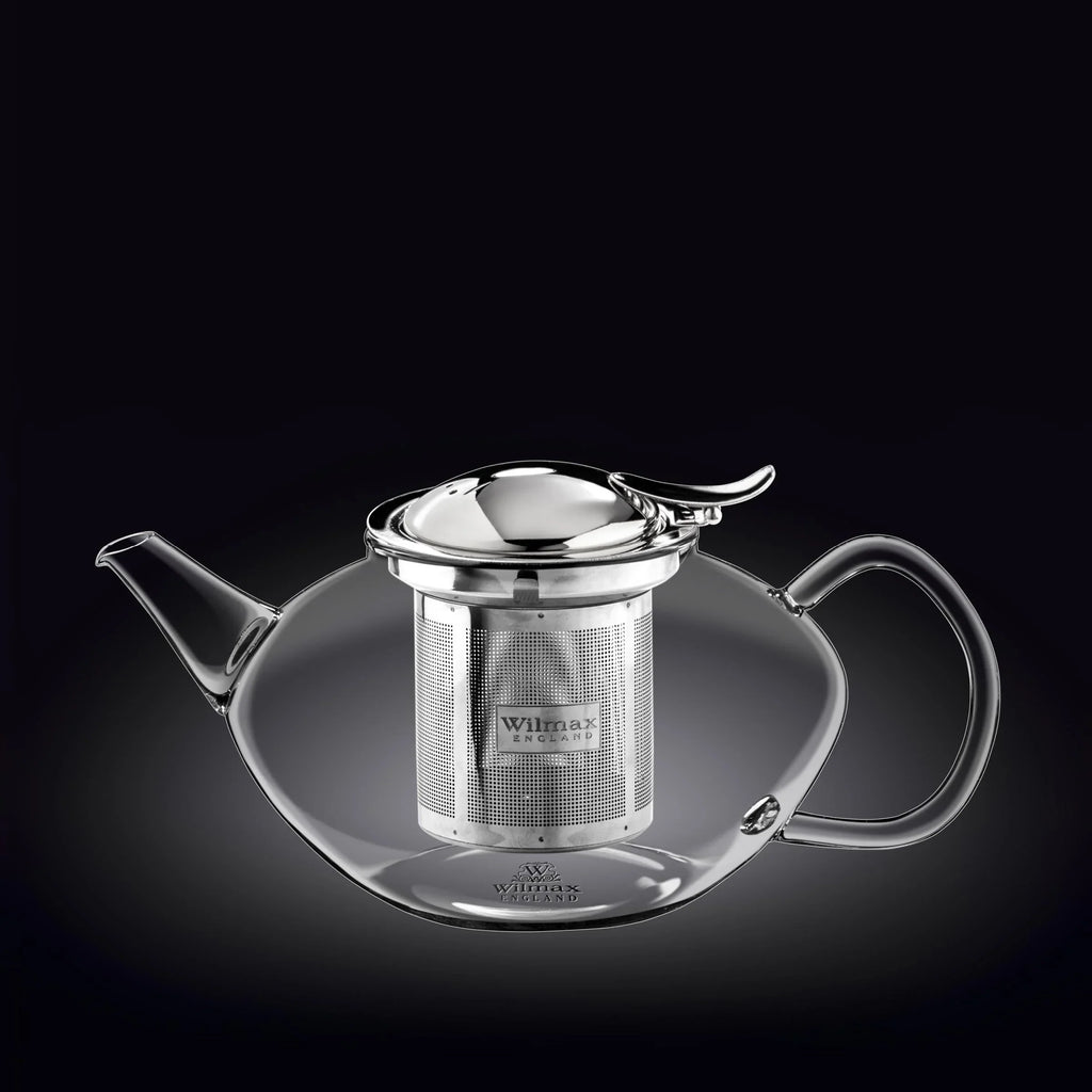 Wilmax Teekanne 1050 ml mit Edelstahlfilter Transparent aus Thermoglas