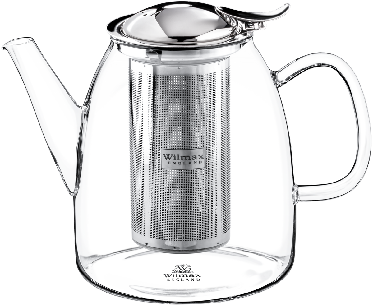 Wilmax Teekanne 600 ml mit Edelstahlfilter Transparent aus Thermoglas