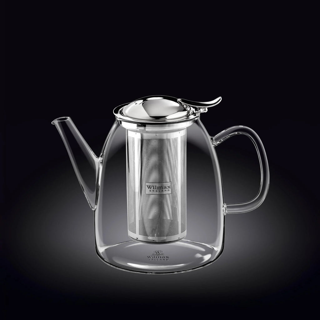 Wilmax Teekanne 950 ml mit Edelstahlfilter Transparent aus Thermoglas