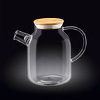 Wilmax Teekanne 1100 ml mit Federfilter und Bambusdeckel Transparent aus Thermoglas