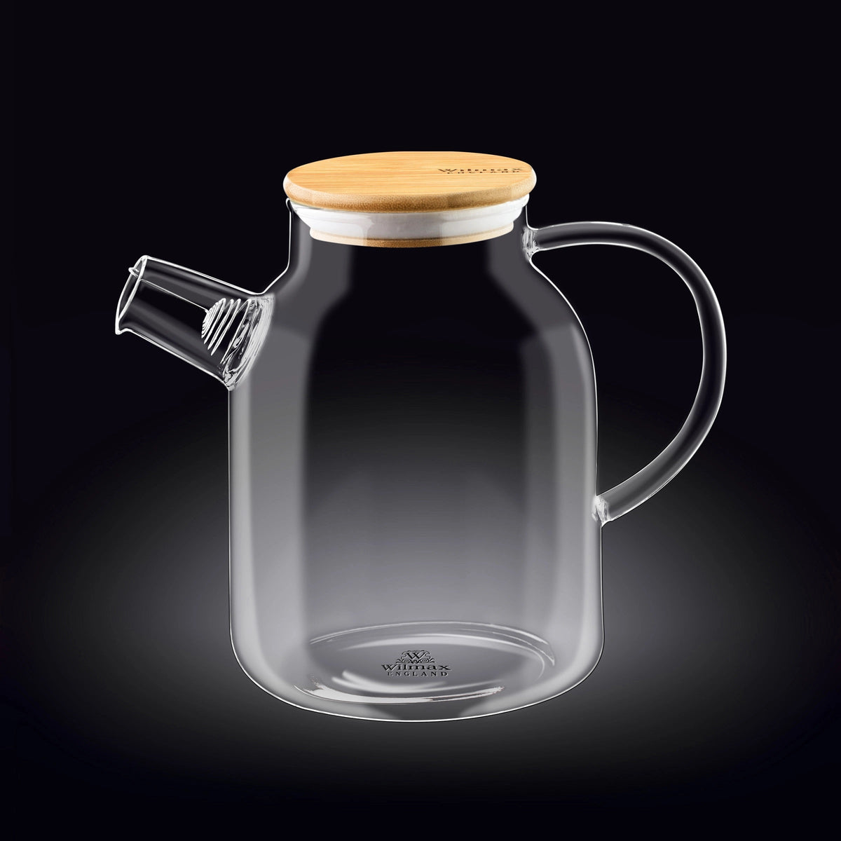 Wilmax Teekanne 1100 ml mit Federfilter und Bambusdeckel Transparent aus Thermoglas