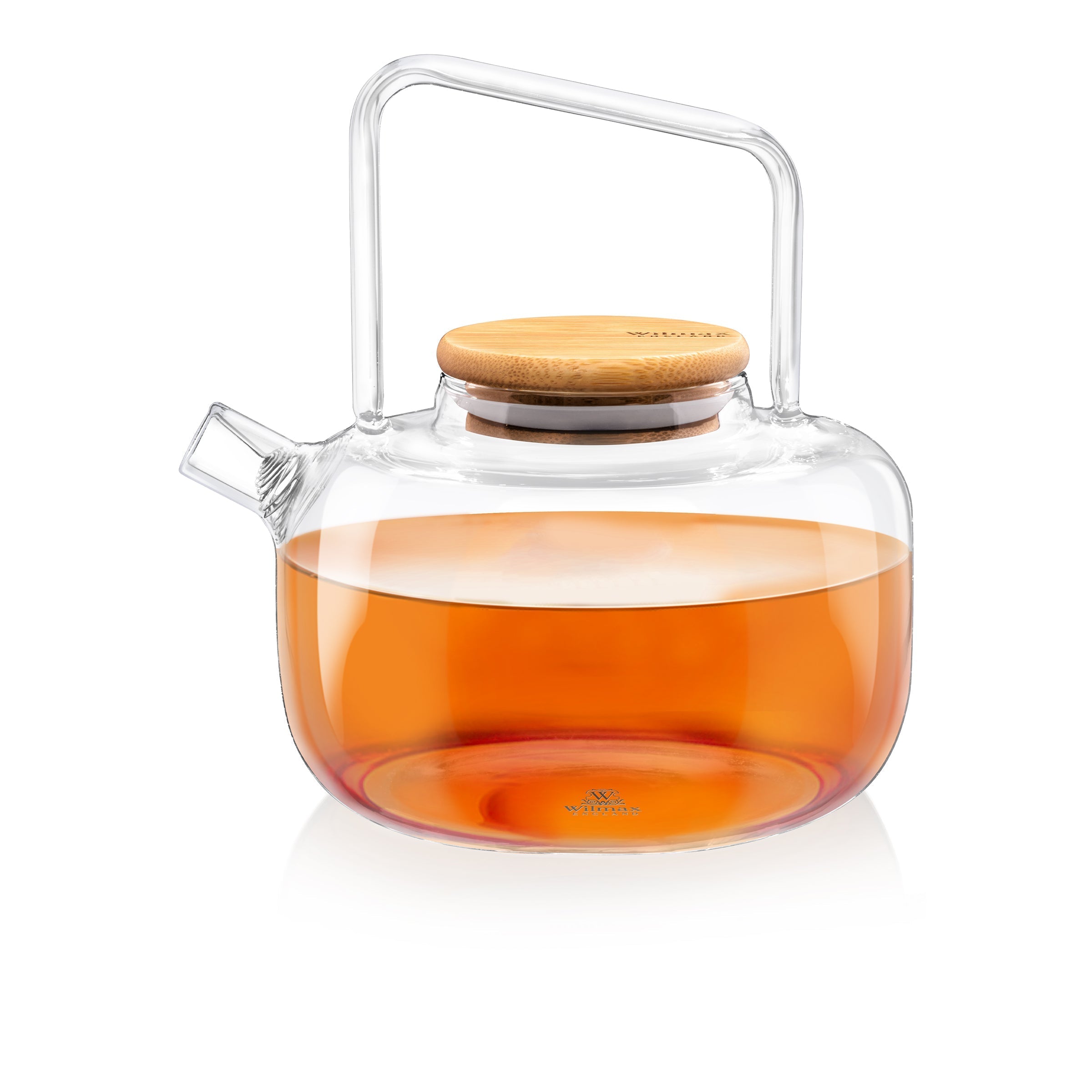 Wilmax Teekanne 1000 ml mit Federfilter und Bambusdeckel Transparent aus Thermoglas