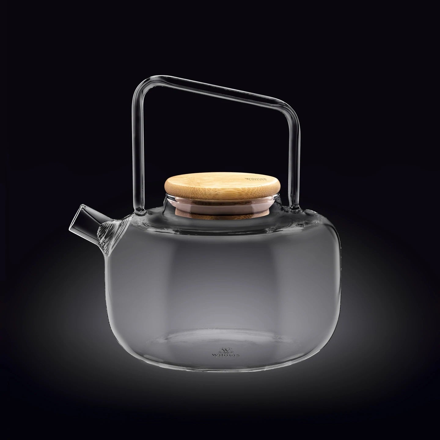 Wilmax Teekanne 1000 ml mit Federfilter und Bambusdeckel Transparent aus Thermoglas