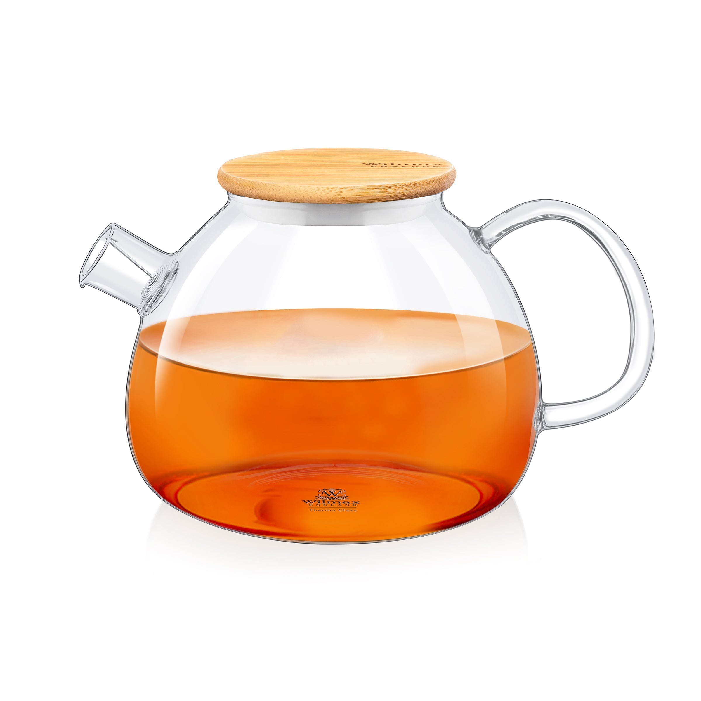 Wilmax Teekanne 1500 ml mit Federfilter und Bambusdeckel Transparent aus Thermoglas