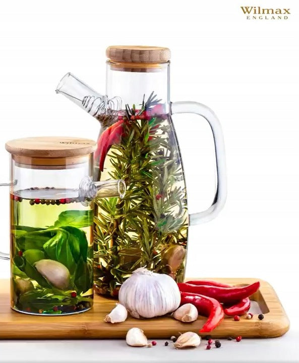Wilmax Ölflasche 900 ml mit Ausgießer und Filter Transparent aus Glas