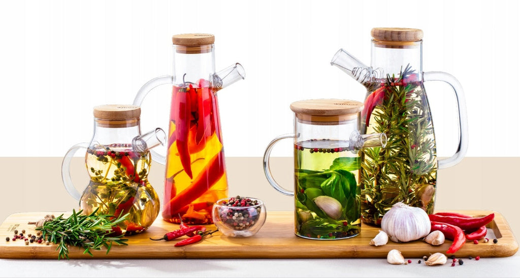 Wilmax Ölflasche 900 ml mit Ausgießer und Filter Transparent aus Glas