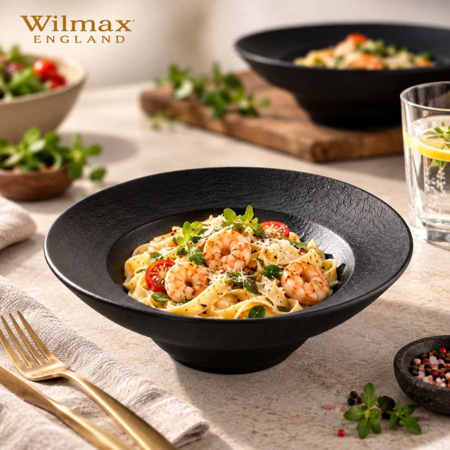 Wilmax Tiefer Teller 22,5 cm 1100 ml Schwarz aus Porzellan